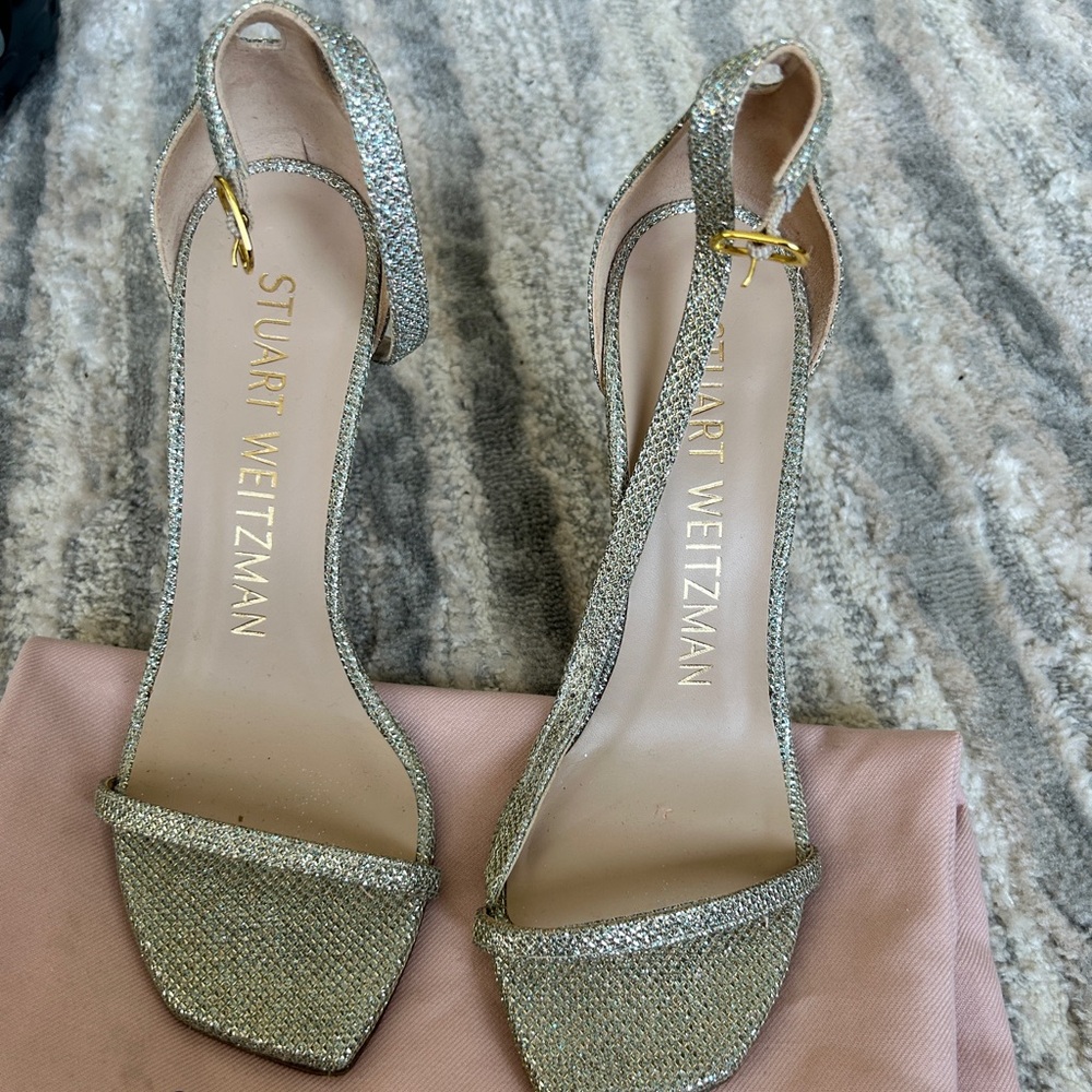 Stuart Weitzman Silver Glitter Women's Sandals